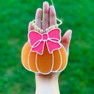 Orange Pumpkin Car Freshie with Pink Bow